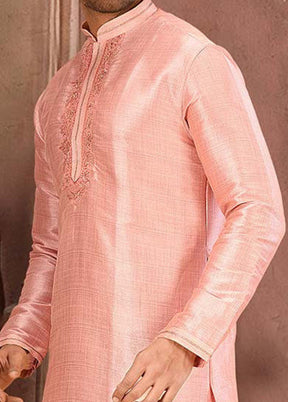2 Pc Peach Silk Kurta And Pajama Set - Indian Silk House Agencies