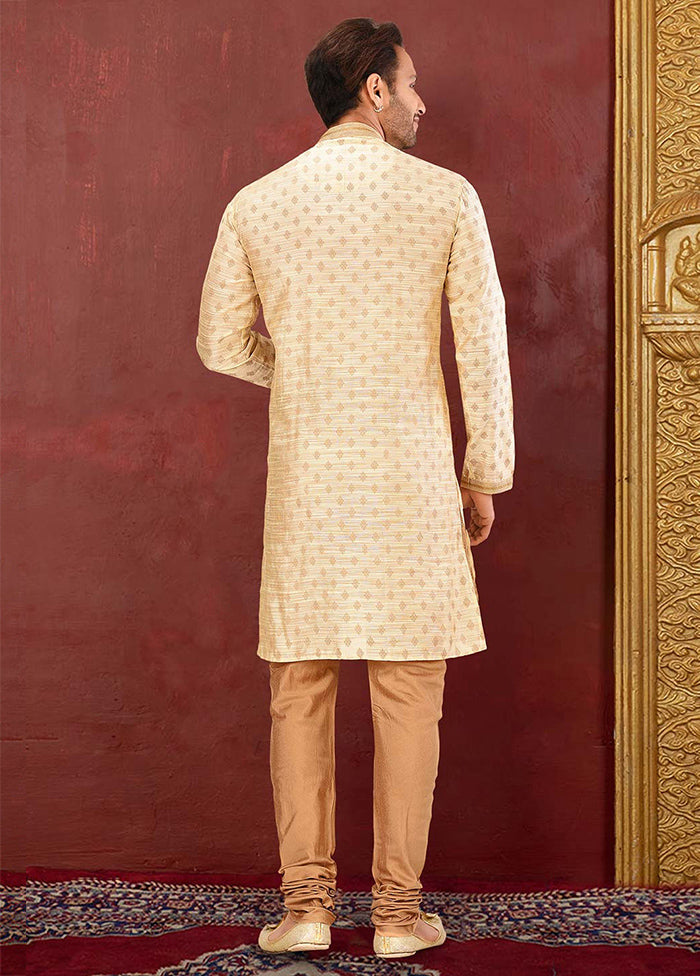 2 Pc Yellow Silk Kurta And Pajama Set - Indian Silk House Agencies
