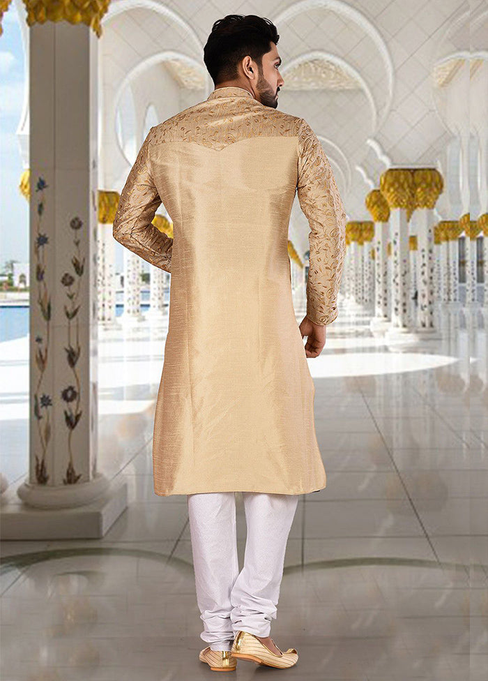 2 Pc Golden Silk Kurta And Pajama Set - Indian Silk House Agencies