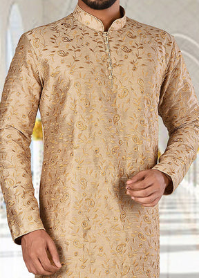 2 Pc Golden Silk Kurta And Pajama Set - Indian Silk House Agencies