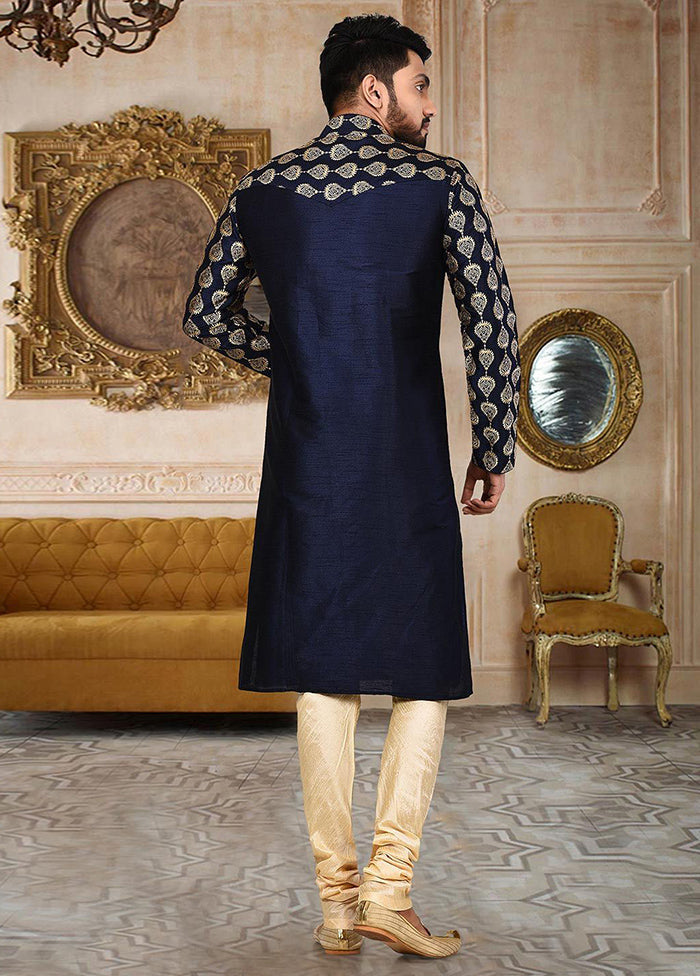 2 Pc Blue Silk Kurta And Pajama Set - Indian Silk House Agencies
