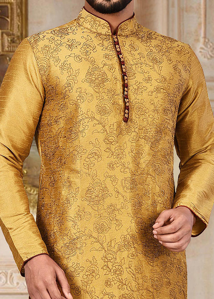 2 Pc Brown Silk Kurta And Pajama Set - Indian Silk House Agencies