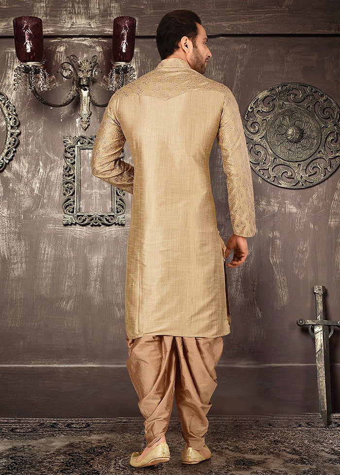 2 Pc Beige Silk Kurta And Pajama Set - Indian Silk House Agencies