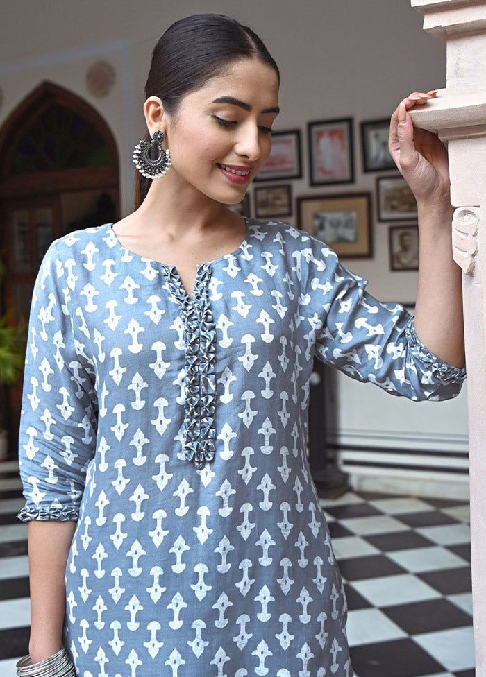 2 Pc Grey Readymade Silk Kurti Set