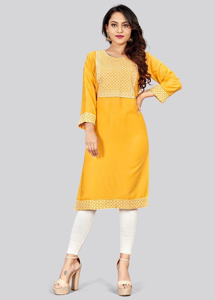 Yellow Readymade Cotton Long Kurti - Indian Silk House Agencies