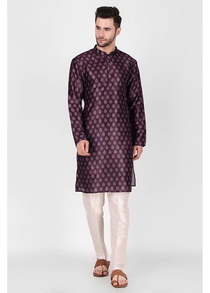 2 Pc Purple Dupion Silk Kurta Pajama Set - Indian Silk House Agencies