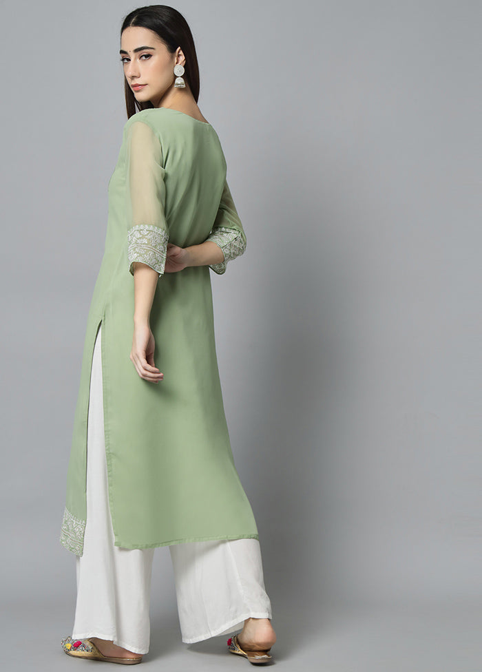 Pista Green Readymade Georgette Kurti - Indian Silk House Agencies