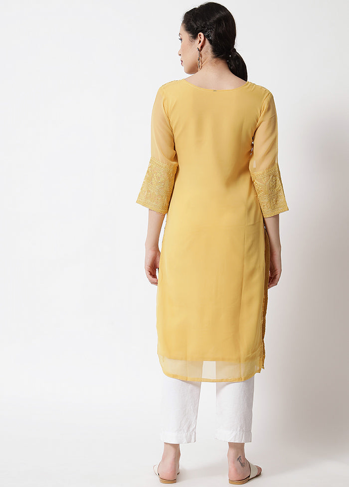 Yellow Readymade Georgette Chikankari Kurti - Indian Silk House Agencies