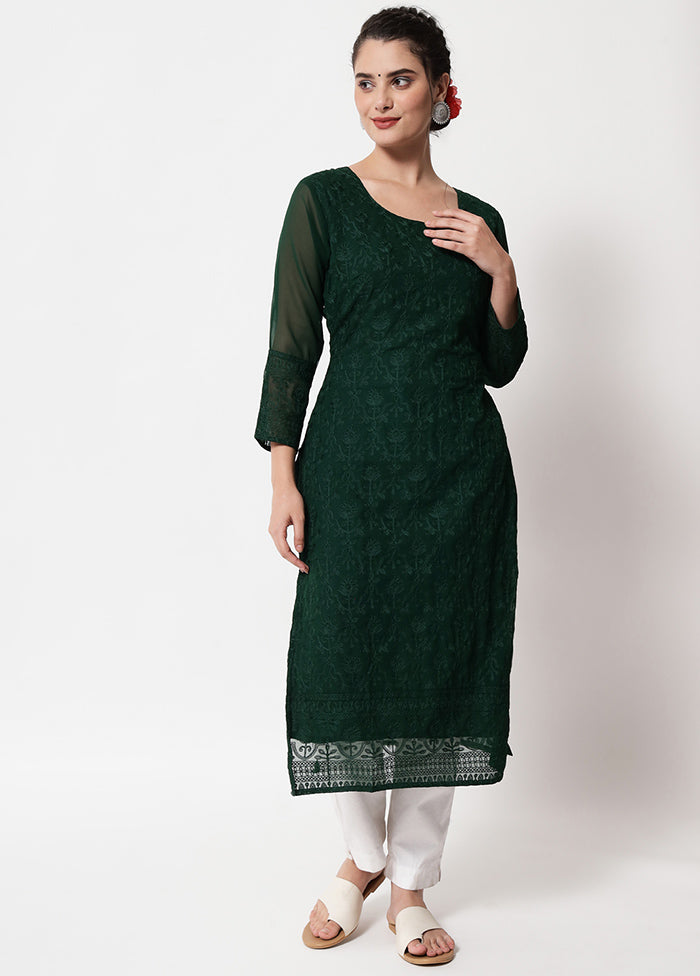 Green Readymade Georgette Chikankari Kurti - Indian Silk House Agencies
