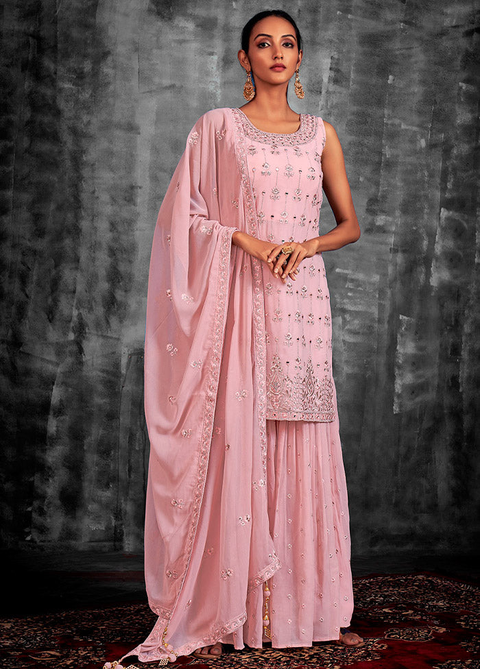 3 Pc Pink Readymade Georgette Suit Set - Indian Silk House Agencies