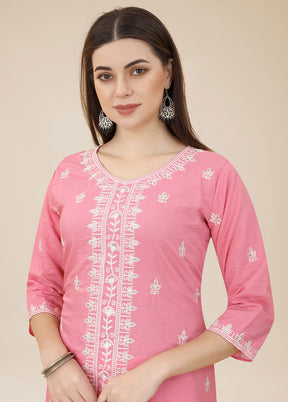 Pink Readymade Silk Chikankari Kurti - Indian Silk House Agencies