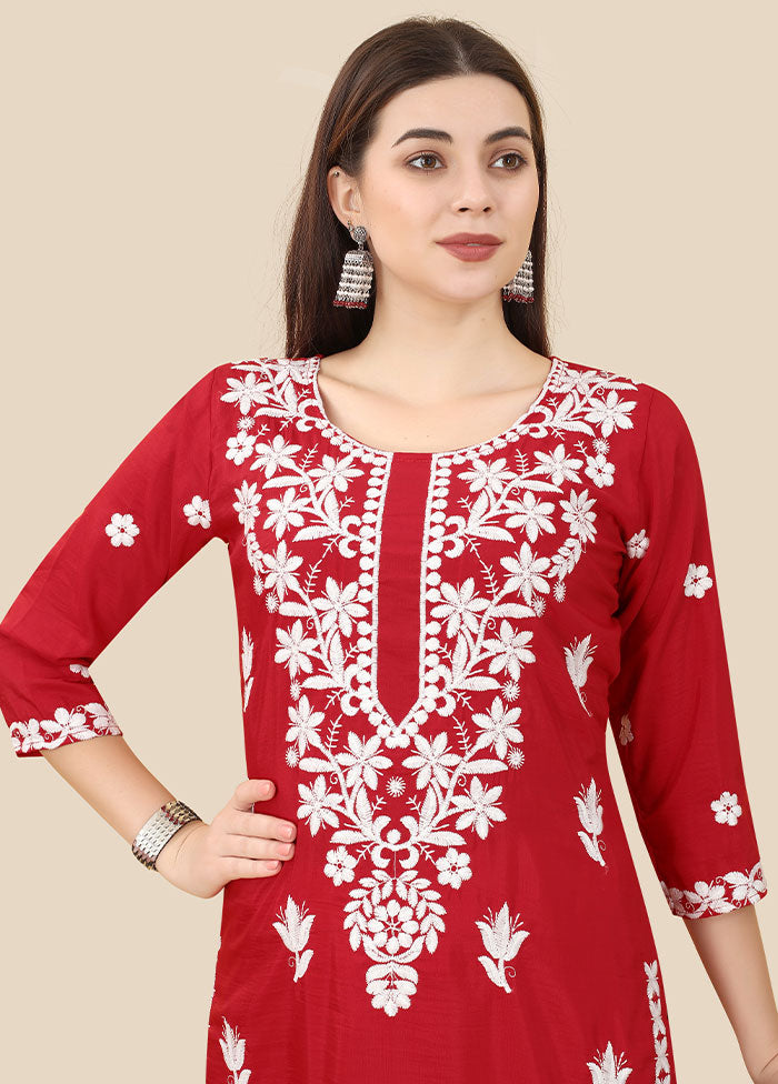 Maroon Readymade Silk Kurti - Indian Silk House Agencies