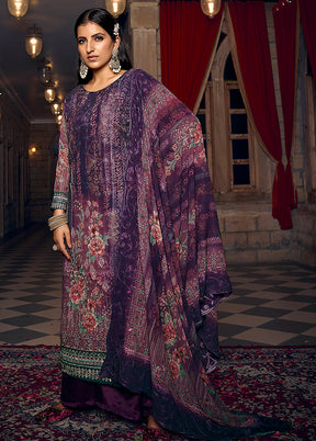 3 Pc Purple Semi Stitched Georgette Suit Set - Indian Silk House Agencies