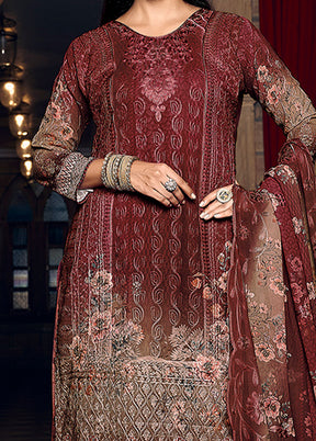 3 Pc Maroon Semi Stitched Georgette Suit Set - Indian Silk House Agencies