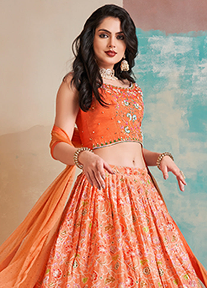 3 Pc Orange Silk Readymade Lehenga Set - Indian Silk House Agencies
