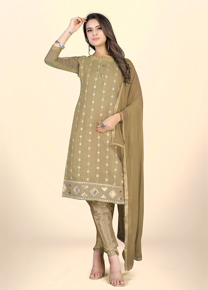 3 Pc Brown Semi Stitched Chanderi Suit Set - Indian Silk House Agencies