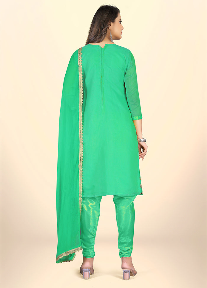 3 Pc Sea Green Semi Stitched Chanderi Suit Set - Indian Silk House Agencies
