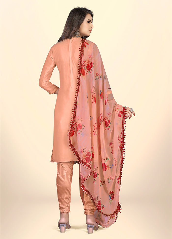 3 Pc Peach Semi Stitched Georgette Suit Set - Indian Silk House Agencies