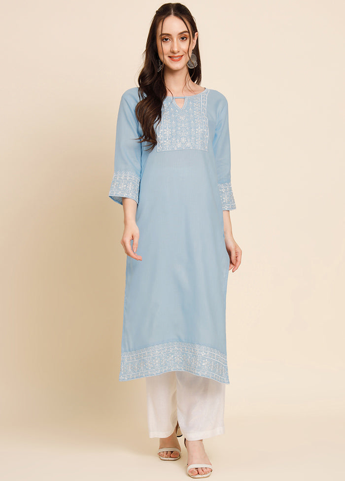 Sky Blue Readymade Cotton Kurti - Indian Silk House Agencies