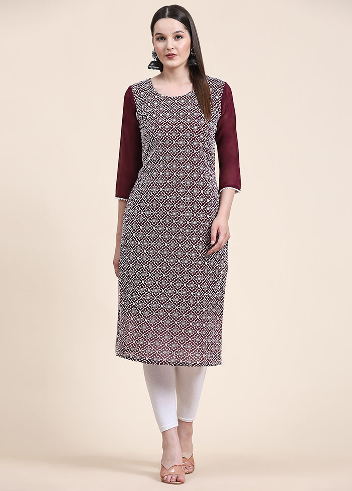 Wine Readymade Georgette Kurti - Indian Silk House Agencies