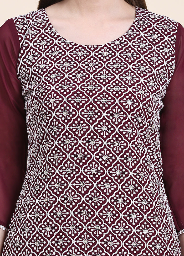 Wine Readymade Georgette Kurti - Indian Silk House Agencies