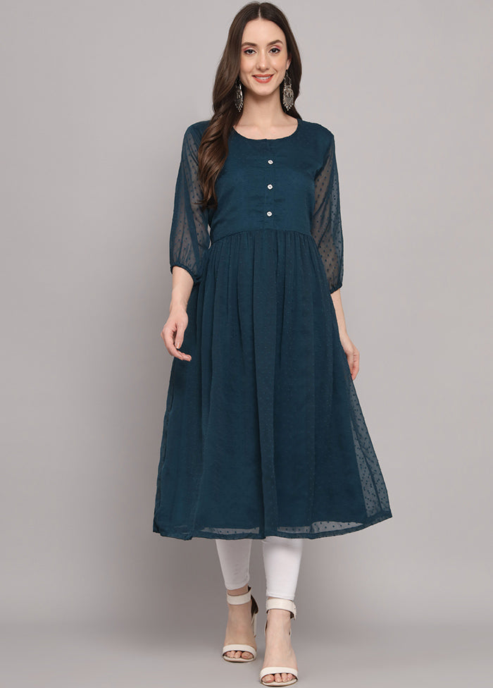 Teal Blue Readymade Georgette Kurti - Indian Silk House Agencies