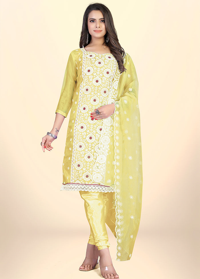 3 Pc Yellow Semi Stitched Net Suit Set - Indian Silk House Agencies