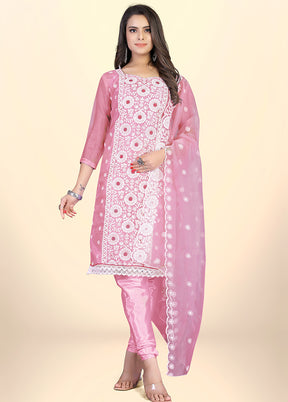 3 Pc Pink Semi Stitched Net Suit Set - Indian Silk House Agencies
