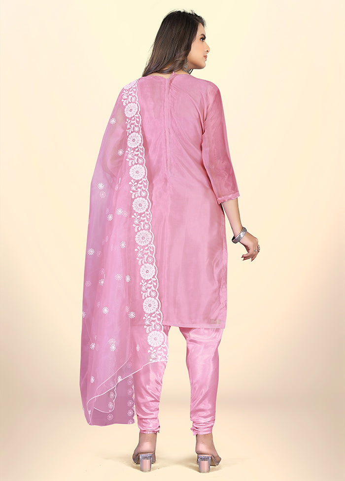 3 Pc Pink Semi Stitched Net Suit Set - Indian Silk House Agencies