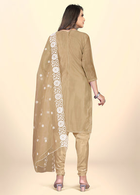 3 Pc Beige Semi Stitched Net Suit Set - Indian Silk House Agencies