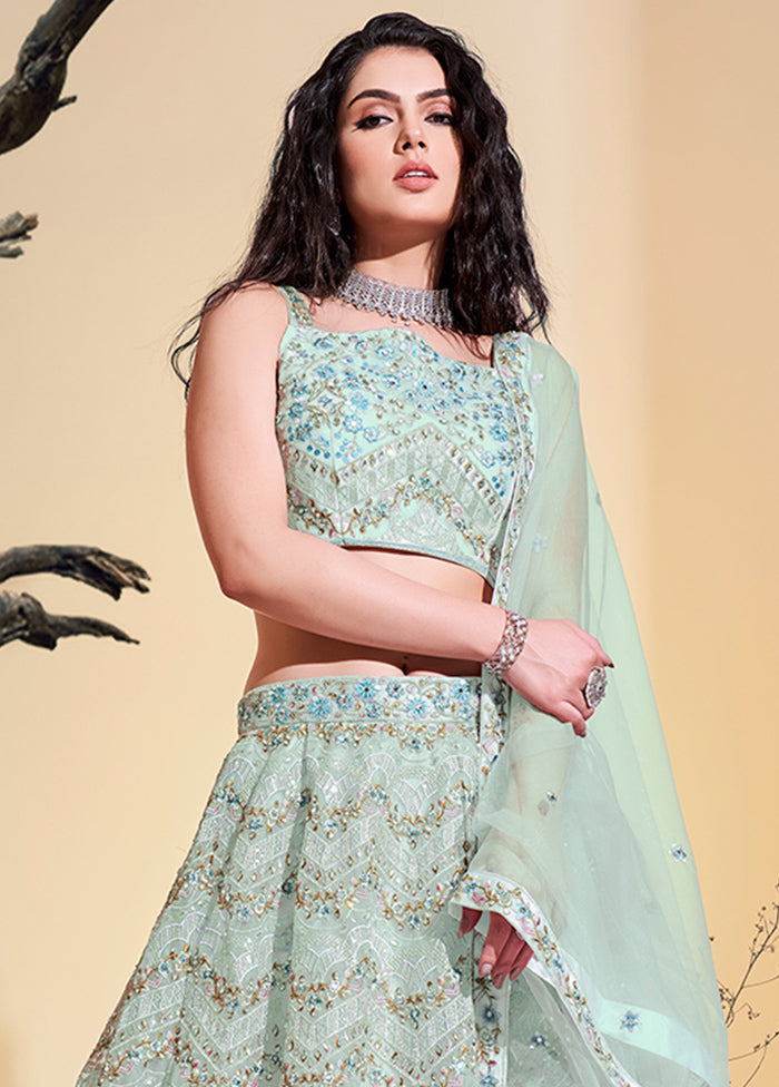 3 Pc Turquoise Net Readymade Lehenga Set - Indian Silk House Agencies