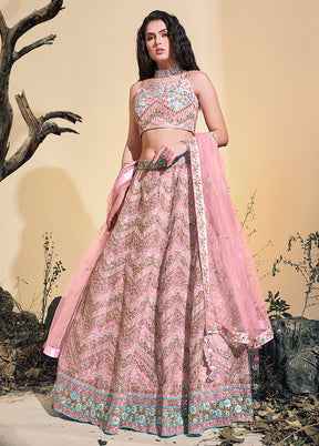 3 Pc Pink Net Readymade Lehenga Set - Indian Silk House Agencies