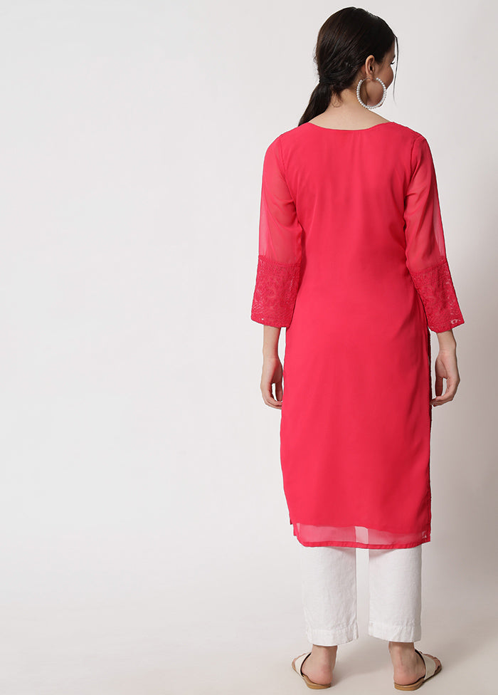 Pink Readymade Georgette Chikankari Kurti - Indian Silk House Agencies