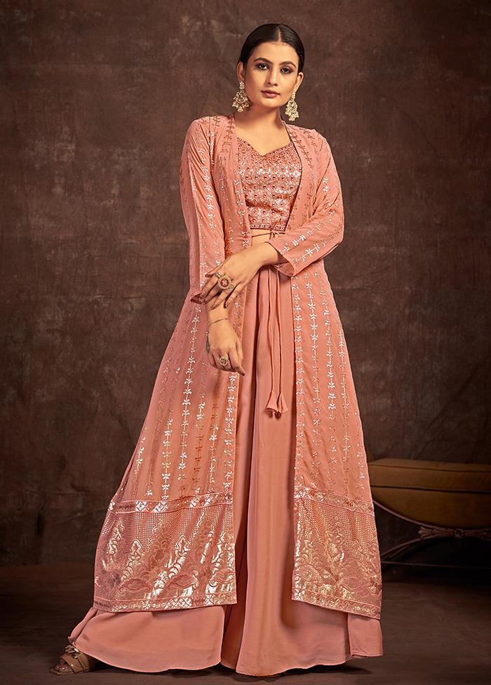 3 Pc Peach Readymade Georgette Suit Set - Indian Silk House Agencies