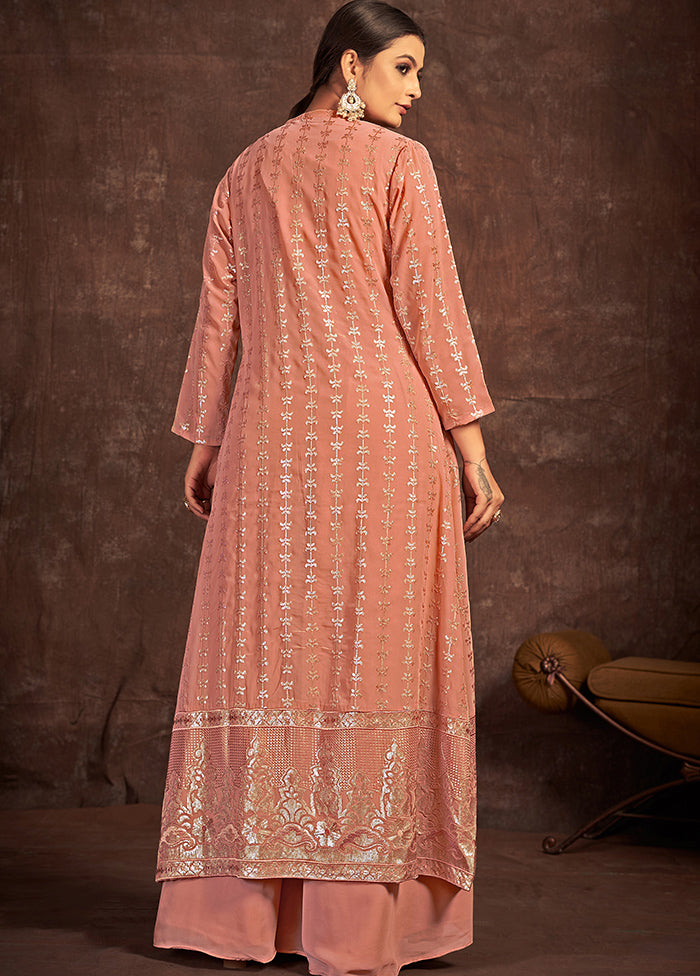 3 Pc Peach Readymade Georgette Suit Set - Indian Silk House Agencies