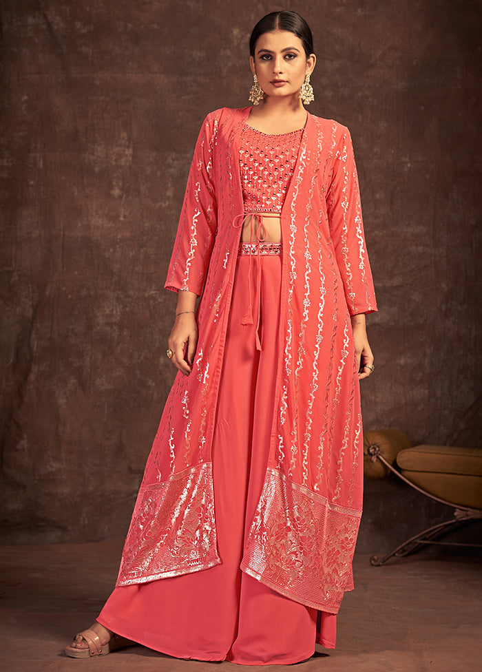 3 Pc Coral Readymade Georgette Suit Set - Indian Silk House Agencies
