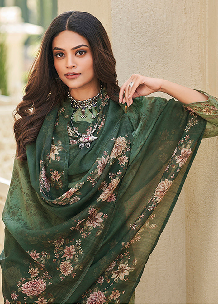 3 Pc Mehendi Semi Stitched Cotton Suit Set - Indian Silk House Agencies