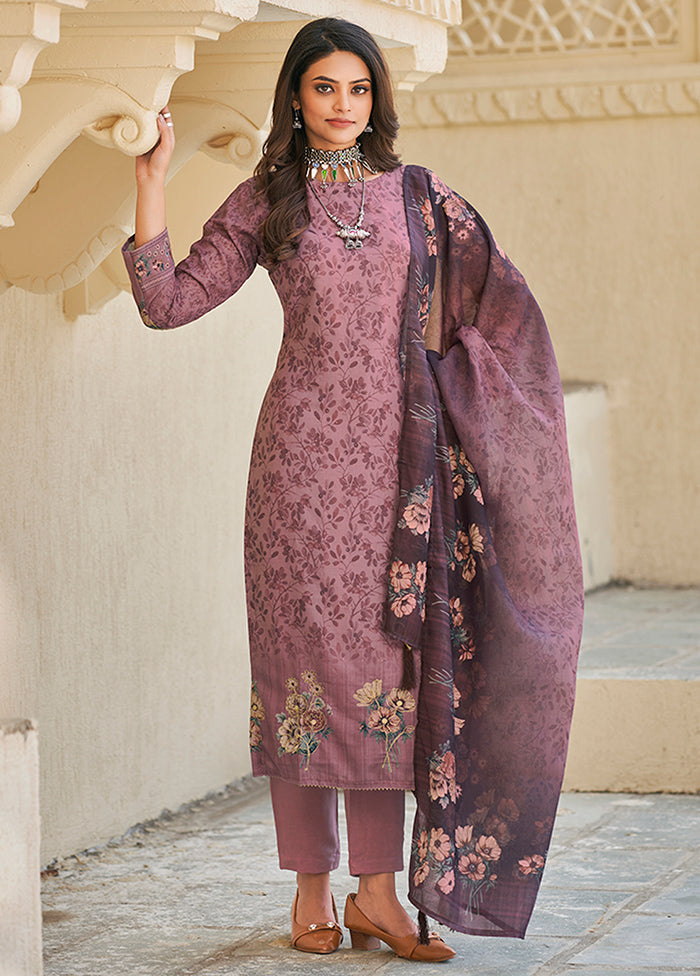 3 Pc Pink Semi Stitched Cotton Suit Set - Indian Silk House Agencies