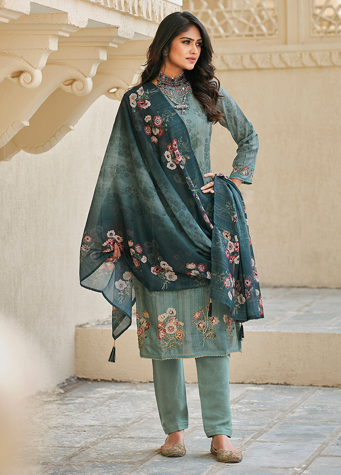 3 Pc Rama Semi Stitched Cotton Suit Set - Indian Silk House Agencies
