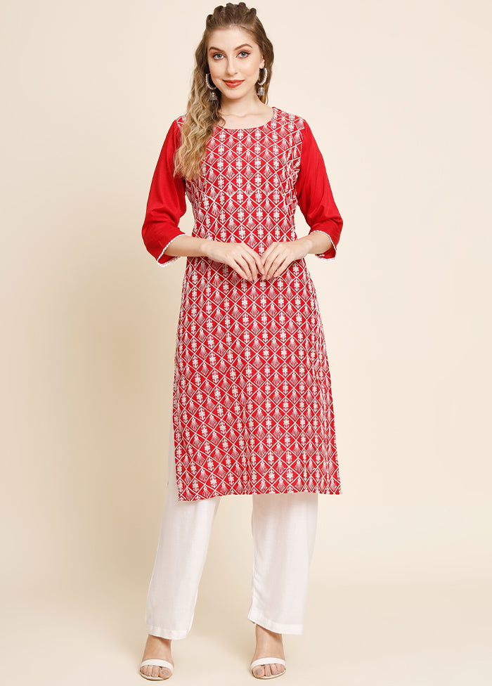 Red Readymade Georgette Long Kurti - Indian Silk House Agencies
