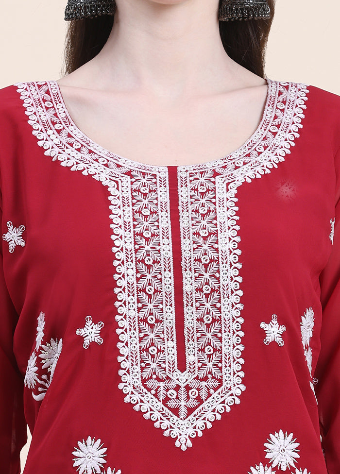 Red Readymade Cotton Long Kurti - Indian Silk House Agencies