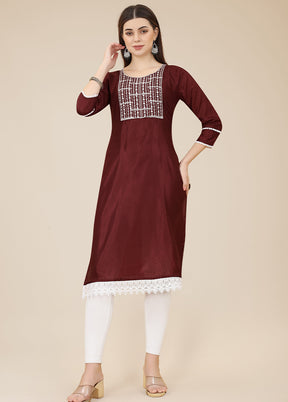 Maroon Readymade Silk Long Kurti - Indian Silk House Agencies