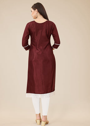 Maroon Readymade Silk Long Kurti - Indian Silk House Agencies