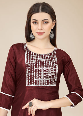 Maroon Readymade Silk Long Kurti - Indian Silk House Agencies