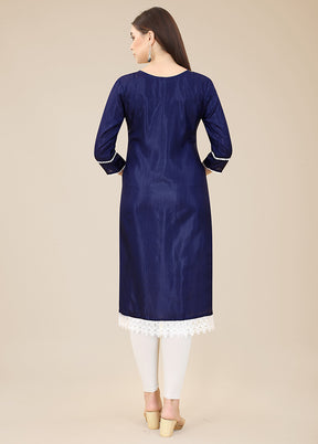 Blue Readymade Silk Long Kurti - Indian Silk House Agencies