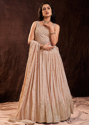 Peach Readymade Georgette Gown With Dupatta - Indian Silk House Agencies