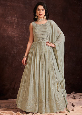 Pista Green Readymade Georgette Gown With Dupatta - Indian Silk House Agencies