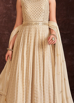 Cream Readymade Georgette Gown With Dupatta - Indian Silk House Agencies