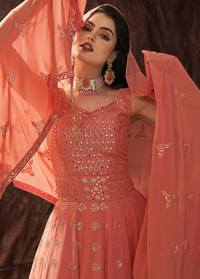 Coral Readymade Georgette Gown With Dupatta - Indian Silk House Agencies