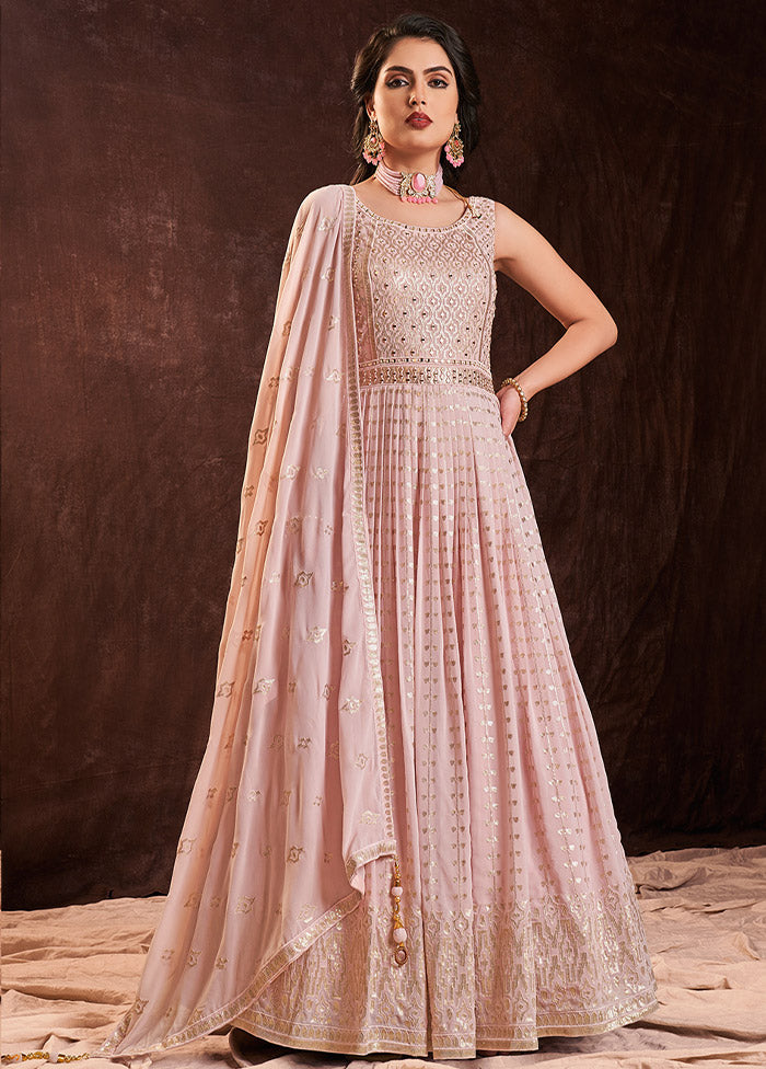 Baby Pink Readymade Georgette Gown With Dupatta - Indian Silk House Agencies